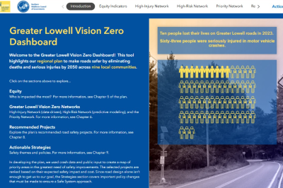 Greater Lowell Vision Zero Dashboard app thumbnail showing dashboard homepage