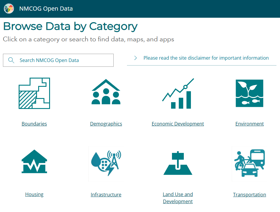 Thumbnail image showing NMCOG Open Data web page data category icons